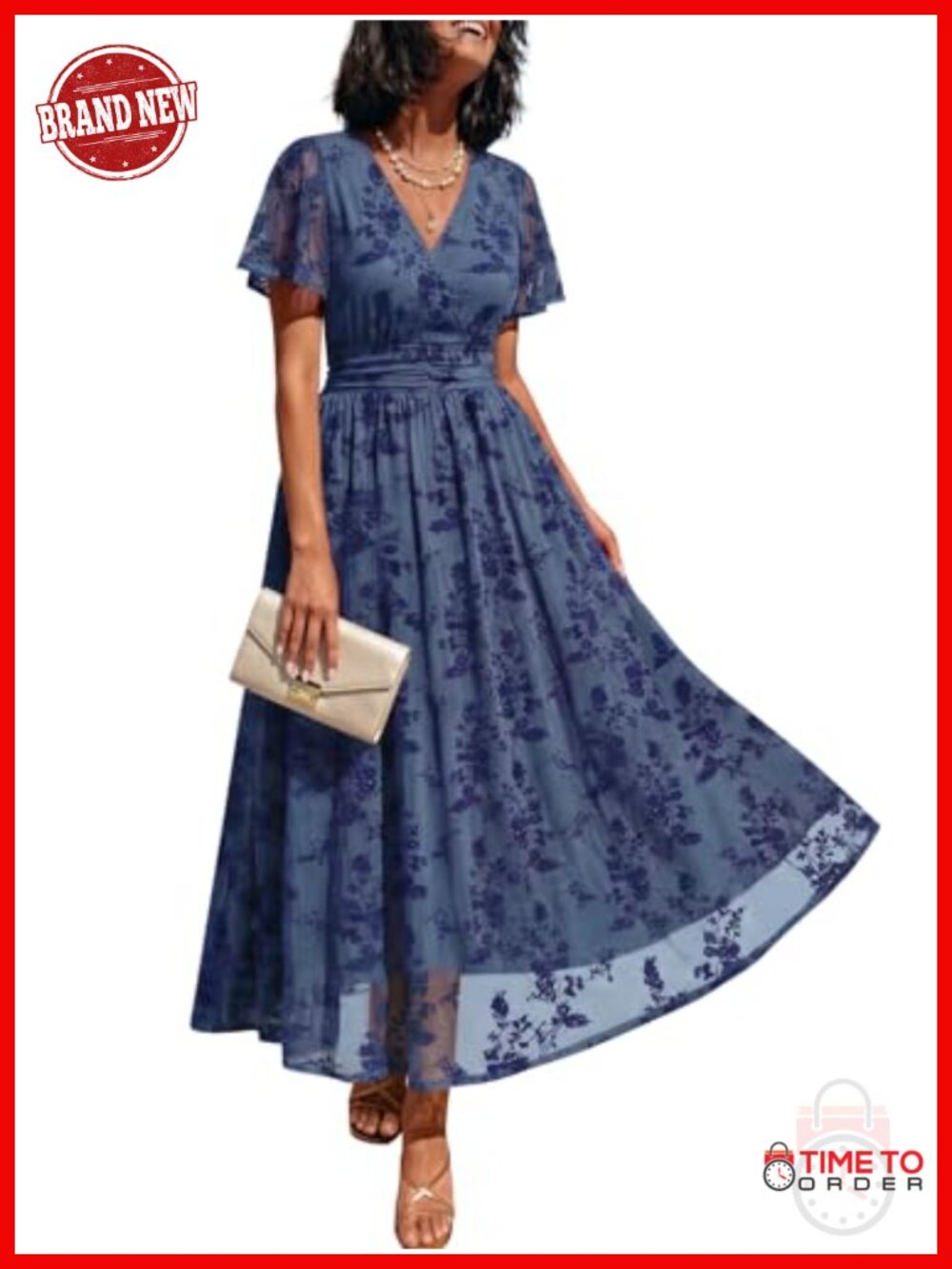 Floral Wrap Dress Wedding Guest Maxi with Pockets V-Neck Smocked Waist